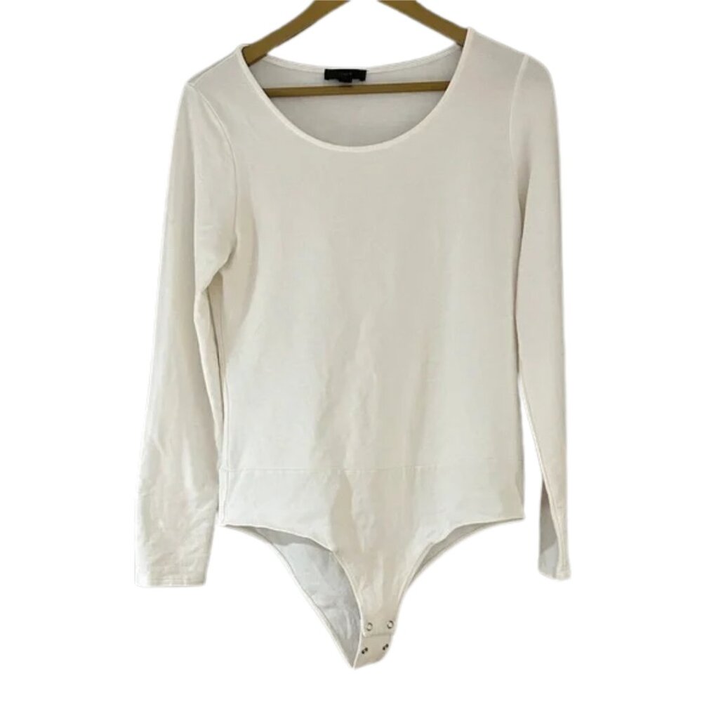 J.Crew White Long Sleeve Bodysuit Scoop Neck Classic Wardrobe Staple